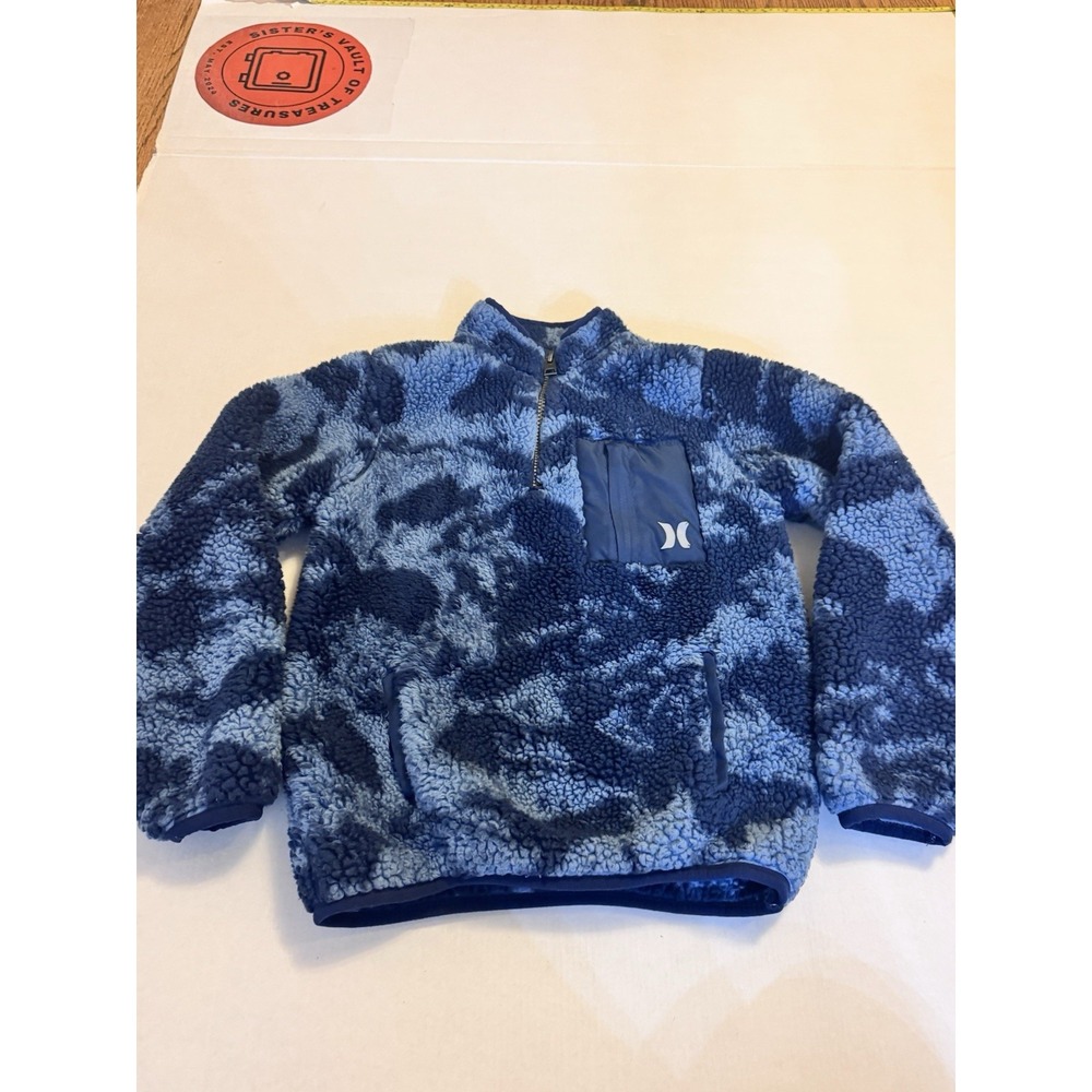 Hurley Boys Sherpa Quarter‎ Zip Pullover blue camo Size Small 6-7